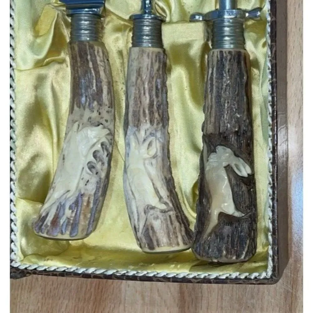Klaus Tragbar SOLINGEN Staghorn 3Pc‎ Carving Set Knives